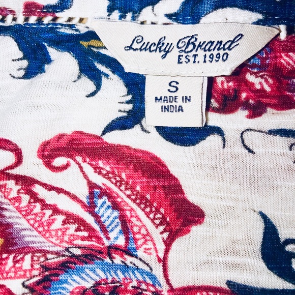 LUCKY BRAND S/S Floral Boho Peasant Style Top Sz S - Picture 2 of 8